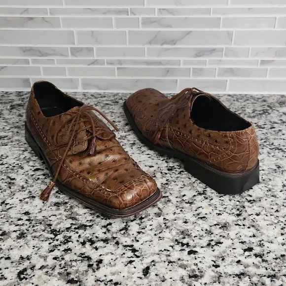 Giorgio Brutini | Shoes | Brown Giorgio Brutini Genuine Leather Square Toe Dress  Shoes Sz 95 M Ostrich | Poshmark